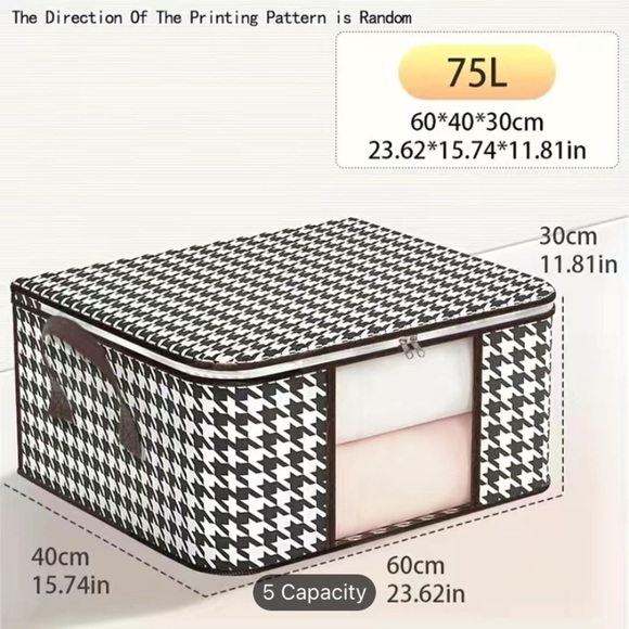 Large Storage Bag Thousand Birds Check Pattern Transparent Window Reinforced Han - Picture 2 of 2